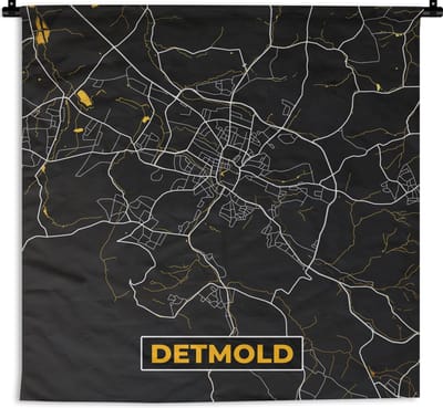 Wandkleed - Wanddoek - Detmold – Stadskaart – Gold – Plattegrond – Stadskaart – Kaart - Duitsland - 180x180 cm - Wandtapijt