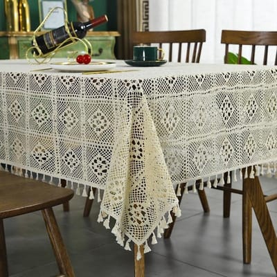 Tafelkleed Holle Kant Super Elegante Houten Tafelkleed Voor Tafelkleed Kwastje Nordic Pastorale Haak Eetkamer Servetten Stofhoes 130X180cm