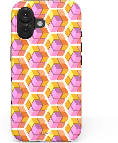 Casetastic hoesje geschikt voor Apple iPhone 16 - MagSafe - Dubbellaagse bescherming - Pastel Hex Kunst - Fashion Case - Okergeel Lila Perzik Wit