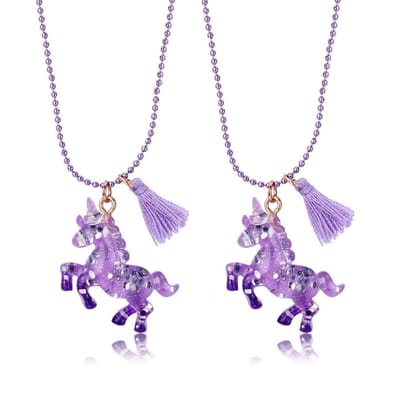 Bixorp Friends BFF Ketting voor 2 met Eenhoorns Paars met Glitters & Kwast - BFF Cadeau