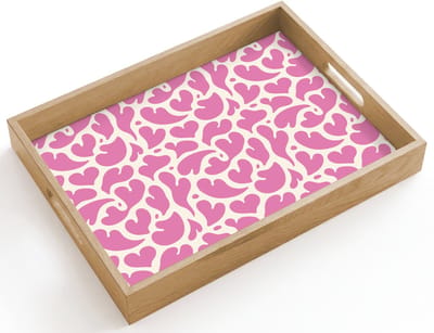 Dienblad hout 40x30 cm - Schootdienblad - Hartjes - Print - Roze - Wit - Borrelplank rechthoek - Plateau dienbladen