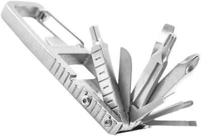 Multitool Sleutelhanger - Klein Gereedschap Vouw - Fiets Reparatie - Ingebouwde Telefoonhouder - 13-in-1 - Zilver