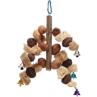 Papegaai Bijt Touw Speelgoed Vogel Noot Luffa Combo met Bel Kooi Hangende Vogel Bijt Speeltjes