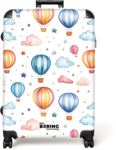 NoBoringSuitcases.com® - Koffer groot - Reiskoffer lichtgewicht - Gekleurde luchtballonnen met sterren en wolken - Rolkoffer met 4 wielen - Grote trolley XL - 98 liter bagage