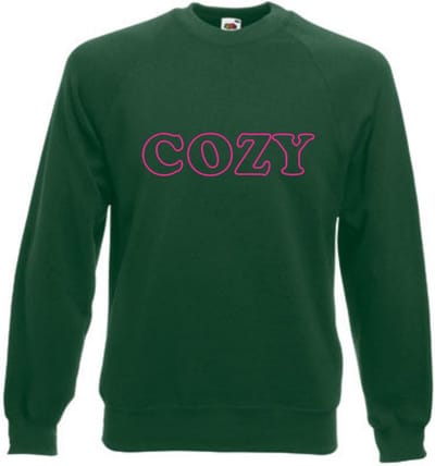 Huissweater - Huistrui - Sweater - Groen - NEON ROZE tekst COZY - ruimzittend - LARGE Design by Eizook