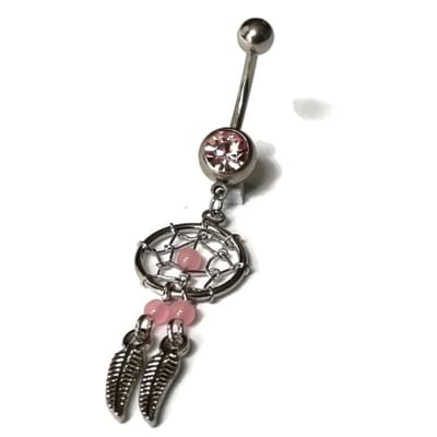 Aramat Jewels | Piercings | Lange Navelpiercing Dromenvanger met Veertjes | | | |10mm | Staal | Volwassenen | Verkleurd niet
