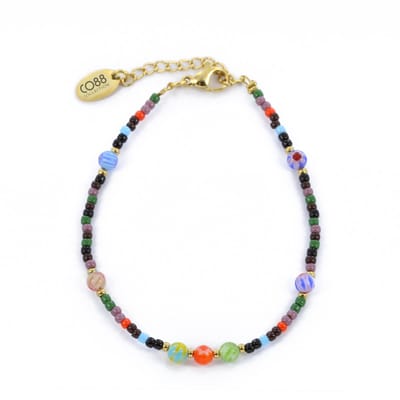 CO88 Collection 8CB-91143 Kralenarmband met Miyuki Kralen - Multi Kleuren - 16+3cm - Goudkleurig Slot