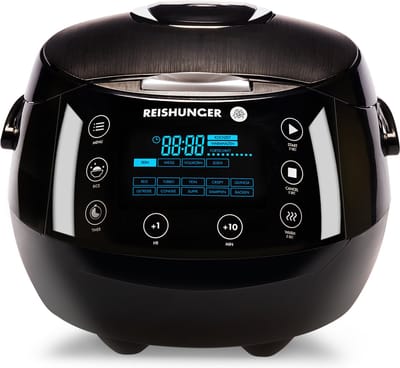 Reishunger Digitale Rijstkoker in Zwart - Multicooker met 12 programma's, stoominzet, premium binnenpan, timer en warmhoudfunctie - Rijst voor maximaal 8 personen