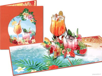 Popcards popupkaarten - Tropen Aloha Cocktail Beach Strand Feest Vakantie Drinks Cocktailbar Pensioen pop-up kaart 3D wenskaart
