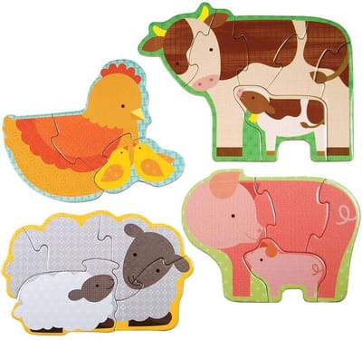 Petit Collage babydieren boerderij puzzel - educatief speelgoed karton.