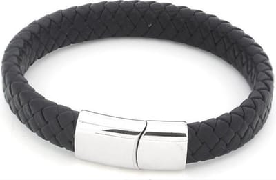 *** Leren heren armband - Zwart - polsomtrek 18/19cm lang - van Heble® ***