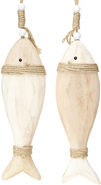 Houten vis decoratie maritieme hanger Paulownia hout 27cm 2st