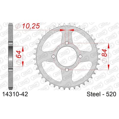Stalen tandwiel Afam 520 42 dents