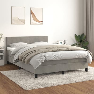 vidaXL - Boxspring - met - matras - fluweel - lichtgrijs - 140x190 - cm