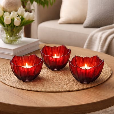 Mats Jonasson Set Kristallen Waxinelichthouders - Rood - Voor Binnen - Staand