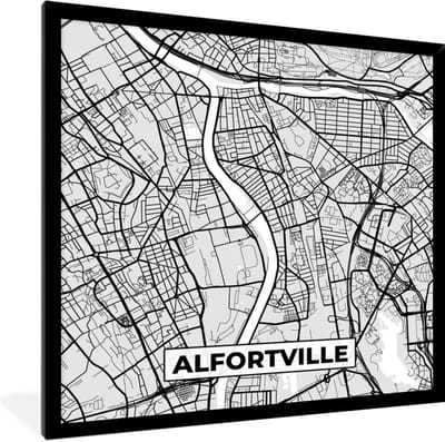 Fotolijst incl. Poster - Plattegrond - Alfortville - Stadskaart - Kaart - Frankrijk - 40x40 cm - Posterlijst