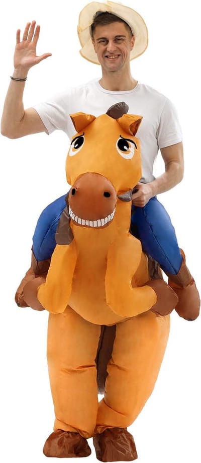 KIMU® Opblaas Kostuum Zittend Op Paard Cowboy - Opblaasbaar Pak - Paardenpak Mascotte Opblaaspak - Outfit Opblaasbare Horse Dames Heren Festival