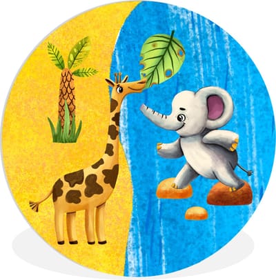 WallCircle® Wandcirkel 30x30 cm - Muurcirkel Olifant - Giraffe - Strand - Zee - Muurdecoratie woonkamer - Wanddecoratie slaapkamer - Kamer decoratie accessoires - Ronde schilderijen