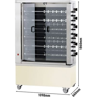 GGM Gastro Elektro Hähnchengrill - Glaskeramik - 28,8 kW - mit 11 Spießen für bis zu 66 Hähnchen Zilver / Wit