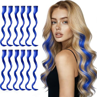 12 Stuks Clip-In Haarverlengingen in Saffierblauw, Hittebestendig en Perfect voor Feestjes, Cosplay en Dagelijks Gebruik