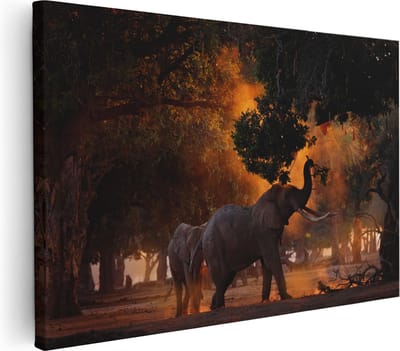 Artaza Canvas Schilderij Olifanten - 30x20 cm - Klein - Wanddecoratie Dieren - Muurdecoratie Woonkamer - Kamer Accessoires