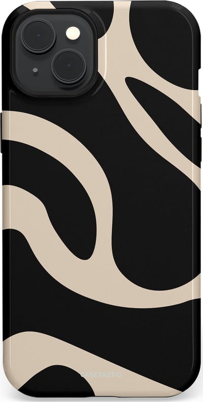 Casetastic hoesje geschikt voor Apple iPhone 15 Plus - MagSafe - Dubbellaagse bescherming - Zwart Zand Organische Golven - Fashion Case - Zwart Zand
