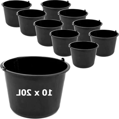 Bouwemmers Set - Mortelbakken Emmer - Bouw Werkzaamheden - Met Maatverdeling - 10 Stuks 20L - Antraciet