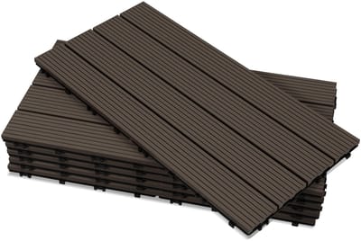 Set van 18 WPC-terrastegels, 4 latten, 30 × 60 cm, voor tuin- en balkonvloeren, kliksysteem, koffiebruin