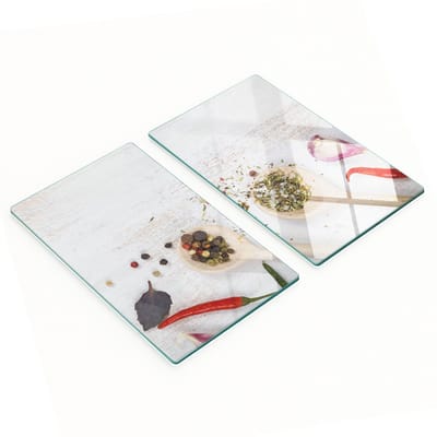 Set van twee glazen snijplanken voor groenten en kruiden, 2x30x52 cm