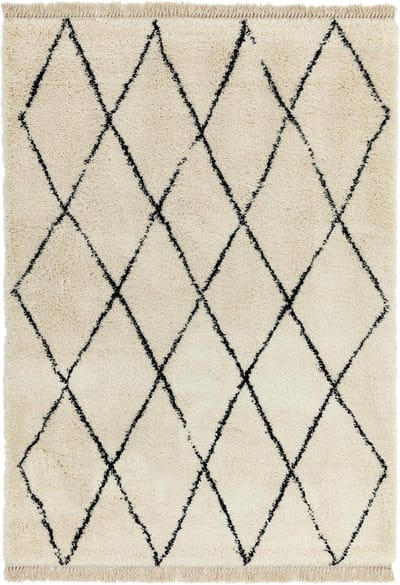 Easy Living - Rocco-Cream-Diamond Vloerkleed - 200x290  - Rechthoek - Berber,Shaggy Tapijt - Modern - Beige, Zwart