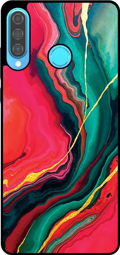 Smartphonica Telefoonhoesje Geschikt voor Huawei P30 Lite met Rood Groen Marmer Opdruk - TPU Backcover Case Red Green Marble Design geschikt voor Huawei P30 Lite