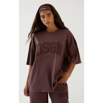 Dames Dsgn Studio Handdoek Applique Oversized T-shirt | Chocolate | Maat: XS