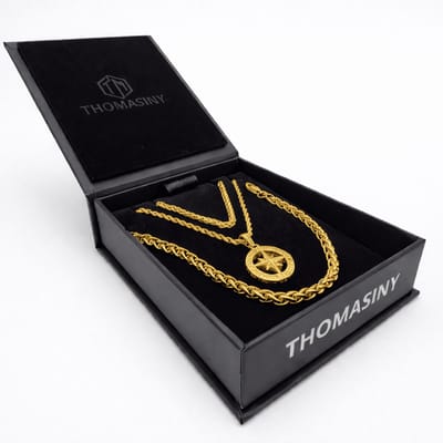 True North Cadeauset Goudkleurig – 3-delige Herensieradenset met Poolster Hanger, Ketting & Armband – 316L RVS