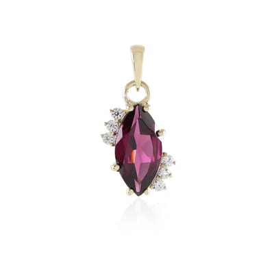 Cavill - Gouden Hanger 9K Geelgoud met Naktamunda Rhodoliet 1,694 ct Marquise Slijpsel en Zirkonen - Elegant Fijn Sieraad uit India