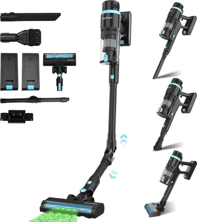 Sophitech Steelstofzuiger Draadloos – 26kPa Zuigkracht, 380W – Lichtgewicht, Snoerloos & Zakloos – 4 Opzetstukken – Ideaal voor Dierenharen - Tot 90 Minuten - Dubbel Accu