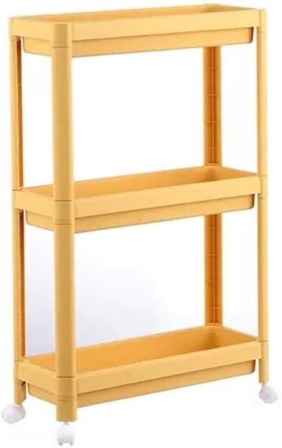Keuken Trolley - Opbergkar Wielen - Ruimte Organiseren - Smalle Ontwerp - 3 Lagen - Geel