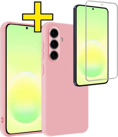 Hoesje - Met Screenprotector - Geschikt voor Samsung Galaxy A57 - Sterk & Shockproof - Back Cover - Siliconen Case - Telefoon Hoes - Telefoonhoesjes - Lichtroze