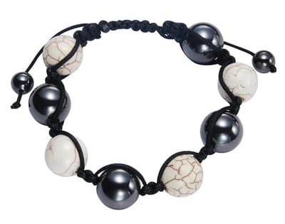 Behave - Armband - Geknoopt met Magnesiet en Antraciet Natuursteen Kralen