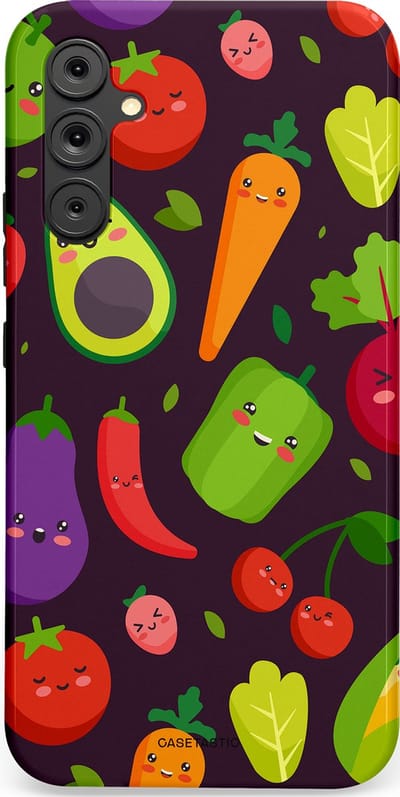 Casetastic Hoesje Geschikt voor Samsung A34 (5G) - Stijlvolle Beschermende Duo-layer Case - Vrolijke Groentevrienden