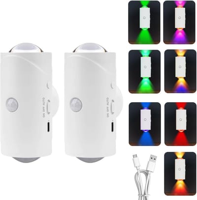 2 Stuks Bewegingssensor Nachtlampje Oplaadbaar - Dimbare RGB Kleur & Magnetisch - Draadloze LED Wandlamp
