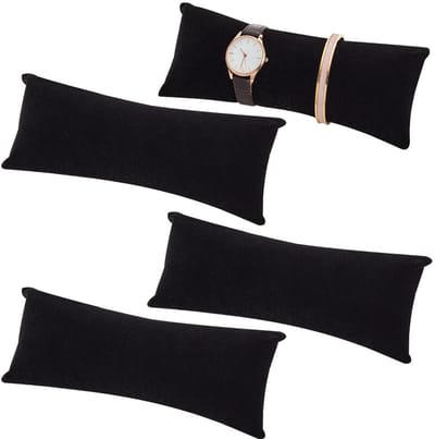 PandaHall 4 Pack Lange Fluwelen Horloge Display Kussen Zwarte Armband Kussens Sieraden Display Kussen voor Man Vaderdag Kleine Bedrijf Verkoop Thuis Armband Horloge Display Opslag