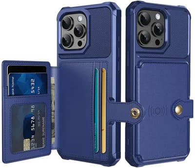 Portemonnee Hoesje Geschikt voor Apple iPhone 16 Pro - Back Cover met Pasjeshouder - Telefoonhoesje voor Pinpas - Kaarthouder op Achterkant - Case met Magneet Blauw