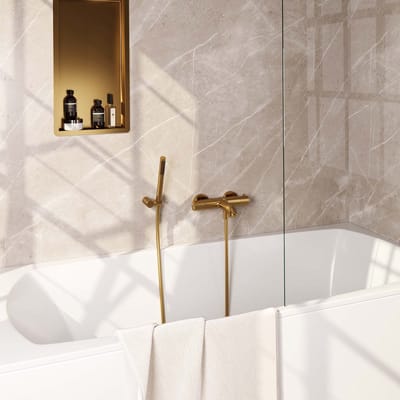 Brauer Gold Edition opbouw baddouche thermostaatkraan SET 03 met wandhouder en staaf handdouche en doucheslang goud geborsteld PVD