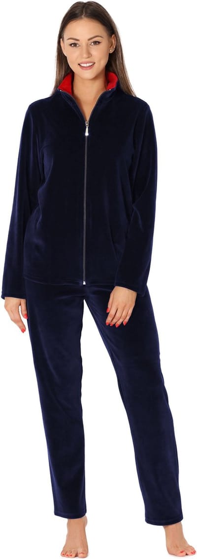 Merry Style – Dames Huispak – Vrijetijdspak – Velours – MS-MG-SUIT5-n – Marineblauw/rood – XXL