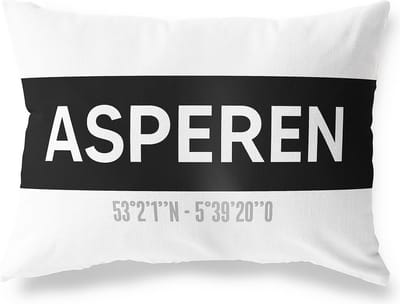 Tuinkussen ASPEREN - GELDERLAND met coördinaten - Buitenkussen - Bootkussen - Weerbestendig - Jouw Plaats - Studio216 - Modern - Zwart-Wit - 50x30cm