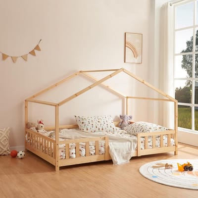 Houten Kinderbed 120x200 cm met Valbeveiliging - Inclusief Bedbodem