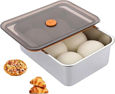 Roestvrijstalen fermentatiebox voor pizzadeeg, 4,2 liter, ideale voedselcontainer voor deeg, fruit en salade, perfect voor feestjes en bakken