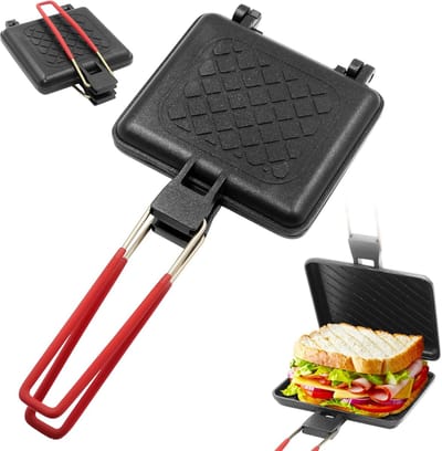 VHV Tosti Apparaat - Sandwich Maker - Tosti Broodrooster - Sandwichmaker Camping Dubbelzijdige Koekenpan - Snel Opwarmen - Eenvoudig Schoon Te Maken - Ideaal Voor Op De Camping Of Voor Keuken Ontbijt - Opvouwbare Versie Van Gaas
