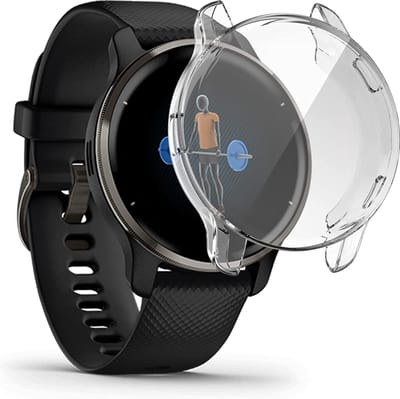 Screenprotector + Hoesje geschikt voor Garmin Venu 2 - Siliconen TPU Case Transparant - Volledige 360 Graden Bescherming