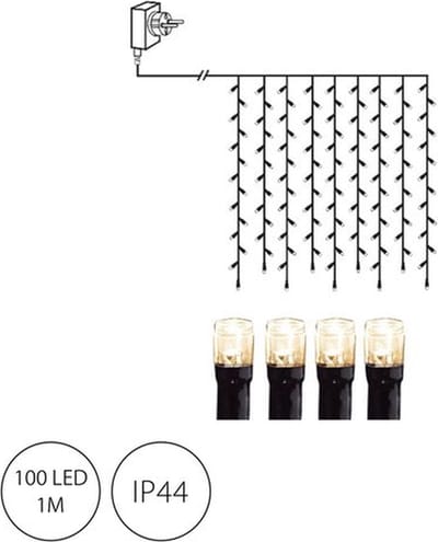 Star Trading LED-lichtgordijn Mirco LED vanStar Trading, smalle lichtketting zwart voor binnen en buiten, 100 LED's warm wit, lengte: 1x1 m, IP44
